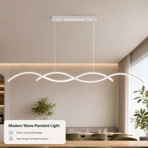 Suspension moderne en aluminium LED dimmable avec télécommande, tricolore, pour salle à manger, usage domestique et commercial, design vague 120 cm - Product Image 2