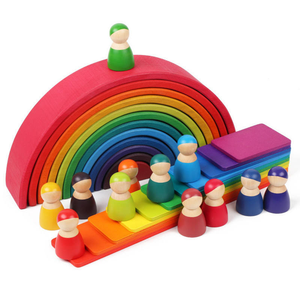 Juguetes de madera Montessori para niños pequeños, bloques de construcción geométricos, apilador de arcoíris de madera, juguetes apilables de arcoíris Grimms, juguete de rodajas - Product Image 2