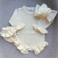 Combinaison classique pour nouveau-né en coton doux tricoté avec volants et poignets plats, jaune beurre, pour l'automne