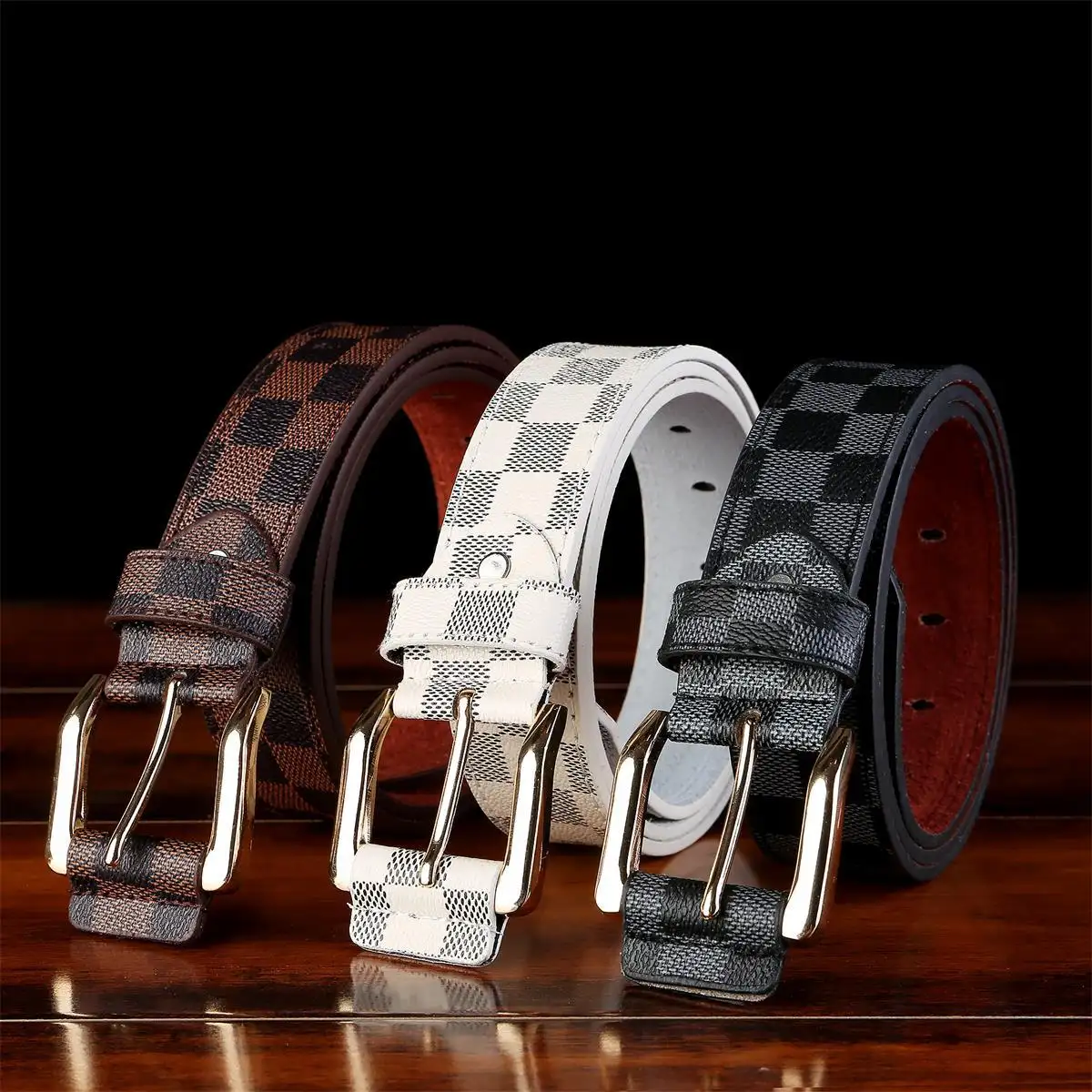 2023 new vintage fashion plaid buckle belt mens belts genuine leather luxury