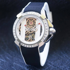 Montre mécanique automatique en diamant moissanite, cadeau de Noël, mouvement tourbillon, bracelet en nylon et caoutchouc bleu noir, montre-bracelet - Product Image 5
