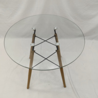 Table de salle à manger ronde en verre trempé, style moderne, avec pieds en bois massif, pour salle à manger et salon