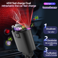 Chargeur rapide rétractable USB-C PD avec lumière d'ambiance ciel étoilé, double cordon de retraitement, adaptateur de voiture pour téléphone portable avec diffuseur d'aromathérapie