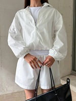 Ensemble deux pièces pour femmes, veste de sport décontractée et short élastique, couleur unie, coupe ample, respirant, séchage rapide