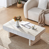 MEUBLES JIAMEIJIA |   Table basse effet travertin à façade cannelée et coins arrondis