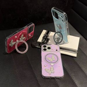 เคสโทรศัพท์มือถือแบบมีวงแหวนแม่เหล็กติดเพชรลายผีเสื้อวิบวับ วัสดุ TPU+PC รองรับการชาร์จไร้สาย สำหรับรุ่น 17 16 15 14 13 <span class=keywords><strong>Pro</strong></span> <span class=keywords><strong>Max</strong></span> - Product Image 3