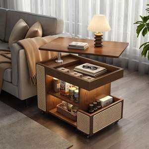 Modern Style square Coffee <strong>Table</strong> with Wheels Movable Rotatable and <strong>Height</strong> <strong>Adjustable</strong> Side <strong>Table</strong> Living Room Storage Cart - Product Image 1