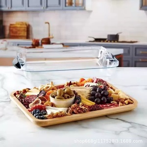 Bamboo Serving <b>Tray</b> Wooden Divided Cheese Board Multi Purpose Kitchen <b>Snack</b> Plate For Residential Use - Product Image 2