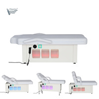 Table de massage automatique moderne de luxe, élévation électrique, chaleur, musique, vibration, haut-parleur Bluetooth, pliable, bois, cuir, hôtel, salon, spa