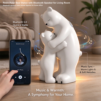 Statue d'art en résine Ours polaire enlacé avec haut-parleur Bluetooth, grande figurine de sol pour la décoration de la maison, du salon ou du bureau