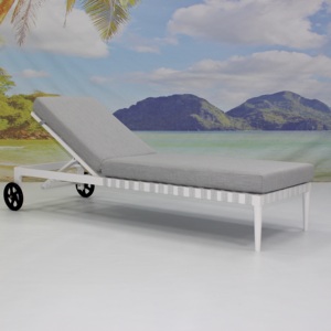 Chaises longues en <span class=keywords><strong>aluminium</strong></span> blanches extérieures de meubles de chaises longues de piscine d'hôtel de station de vacances commerciale avec le coussin - Product Image 3
