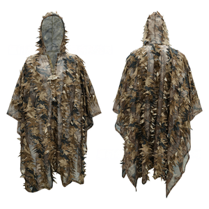 Lightweight 3D Leaf Patterned Outdoor <b>Cloak</b> Poncho <b>with</b> Drawstring <b>Hood</b> for Nature Observation Photography and Field Exploration - Product Image 6