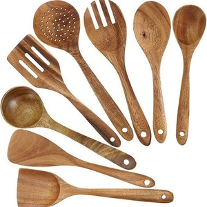 Juego de utensilios de cocina de madera de acacia, 11 piezas, herramientas de cocina resistentes al calor, kit de cucharas y espátulas para uso doméstico - Product Image 3