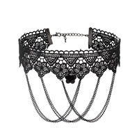 Accessoires transfrontaliers Halloween Collier ras-du-cou en cuivre à pampilles multicouches en dentelle, style Gothic Lolita Vintage, avec chaîne en bambou