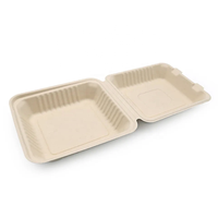 Bagazo Desechable Ecológico Natural Caña de Azúcar para Llevar A LA Caja 9X9 "Compostable Contenedores de Alimentos con Bisagras Contenedor