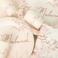 Rose Eid Mubarak Tischgeschirr Eid-Party-Zubehör Einweg-Pappteller Becher Servietten Muslimisches Islamisches Fest