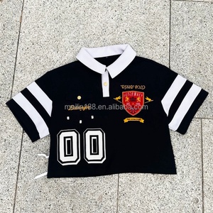 เสื้อโปโลคอตตอนเฟรนช์เทอร์รี่ทรงโอเวอร์ไซส์แบบครอป แขนสั้น พิมพ์ลายสกรีน สำหรับผู้ชาย ขายส่งและรับผลิตตามสั่ง - Product Image 2