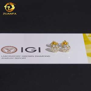 Pendientes de Diamantes Cultivados en Laboratorio IGI en Oferta, Plata de Ley 925 Chapada en Oro, Diseño de Flor con Incrustaciones de Diamantes, Cierre de Rosca, Estilo Hip Hop - Product Image 3
