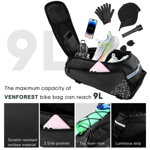 Sac de porte-bagages arrière pour vélo, sac de coffre de vélo imperméable pour vélos de route et de montagne, sac de siège arrière de vélo avec protection contre la pluie - Product Image 2