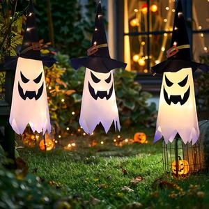 Luces decorativas colgantes de Halloween con forma de fantasma y sombrero de bruja, luces LED en cadena. Adecuado para jardines, porches, fiestas y lugares embrujados. - Product Image 2