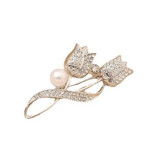 Pin lencana kerah hadiah promosi perhiasan pernikahan wanita Pin bros Tulip berlian imitasi mutiara Aksesori bunga - Product Image 6