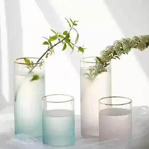 Glass Vases Center Table Home Flower Vase Decoration Transparent Nordic Frosted Cylinder Glass Wedding High Quality Modern