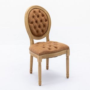 Silla de comedor de madera maciza de estilo francés DB, decoración de hebilla tirada a mano con pintura antigua, cuero Artificial de PU, cómodo y elegante - Product Image 4