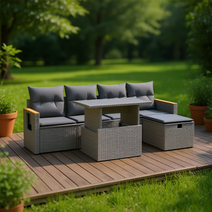 Conjunto de Sofá de Jardín Gris de Ratán para 4 Personas, Muebles de Exterior con Almacenamiento, Diseño Contemporáneo - Product Image 2