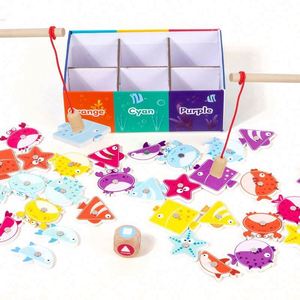 ของเล่นเสริมทักษะการเคลื่อนไหวสำหรับเด็กอนุบาล ของเล่นจับคู่รูปทรงและสี ของเล่นไม้แม่เหล็กตกปลา - Product Image 3