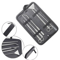 Kit d'outils pour plantes aquatiques d'aquarium, ensemble de cinq pièces en acier inoxydable : ciseaux droits/courbés, pinces droites/courbées, pelle plate pour sable