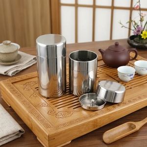 Hot Sale Kitchen Accessories Double Lid <b>Tea</b> <b>Tin</b> Can Dried Food Container Spices Can 400ML Stainless Steel <b>Tea</b> Caddy Canister - Product Image 1