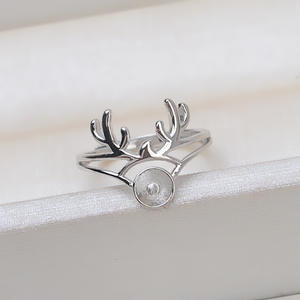 แหวนเงินแท้ S925 งานแฮนด์เมด Wenchi แบบปลายเปิด สำหรับ DIY ประดับมุก อุปกรณ์ตกแต่งรูปเขากวางแบบกลวง  อะไหล่เครื่องประดับ รหัส 17068 - Product Image 3