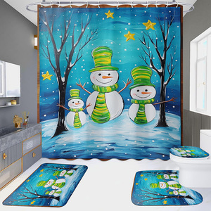 Ensemble <span class=keywords><strong>de</strong></span> quatre rideaux <span class=keywords><strong>de</strong></span> <span class=keywords><strong>douche</strong></span> à motif bonhomme <span class=keywords><strong>de</strong></span> neige <span class=keywords><strong>de</strong></span> Noël, impression numérique HD, imperméable, résistant à la moisissure, sans perçage - Product Image 1