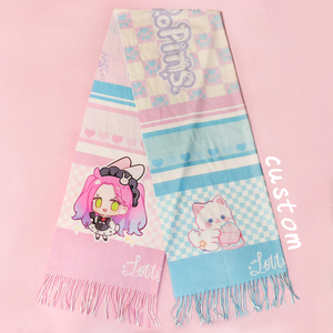 Écharpe longue en cachemire synthétique à deux couleurs, personnalisée avec un motif de dessin animé, pour étudiantes, femmes, adultes, cadeaux en gros, style kawaii et mélodie - Product Image 2