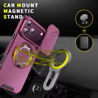 Coque de protection blindée pour iPhone 16 17 18 Pro Max avec cache-objectif coulissant et béquille rotative multi-angle intégrée