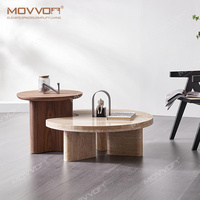 Ensemble de table basse en bois rustique de style nordique contemporain dessus en marbre moderne de luxe extensible-pour le salon