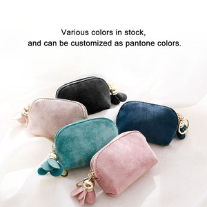 Mini Pochette Portatrucchi Retrò Personalizzata in Pelle Scamosciata Satinata con Portachiavi Borsa per Makeup con Logo Organizer per Cosmetici Portamonete Rosa - Product Image 3