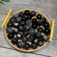 Boules de cristal naturelles en obsidienne argentée, polies à la main, de 20 à 120 millimètres, utilisées pour la guérison, le Feng Shui et le bricolage.