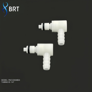 Raccord de tuyauterie à surface lisse BRT, raccord coudé en plastique à 90 degrés avec valve mâle 1/4 pouce, raccord rapide - Product Image 1