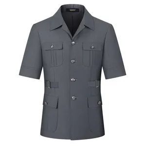Completo da Uomo Grigio Multi-Tasca a Maniche Corte, 2 Pezzi, Vestibilità Slim, <span class=keywords><strong>Blazer</strong></span> Formale con Risvolto e Bottoni, con Pantaloni per Lavoro Quotidiano - Product Image 4