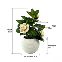 Tanaman Pot Kamelia Mini Buatan yang Menyerupai Asli 26cm Bunga Palsu Bonsai untuk Dekorasi Ruang Tamu Meja Jendela Rak Natal Paskah.