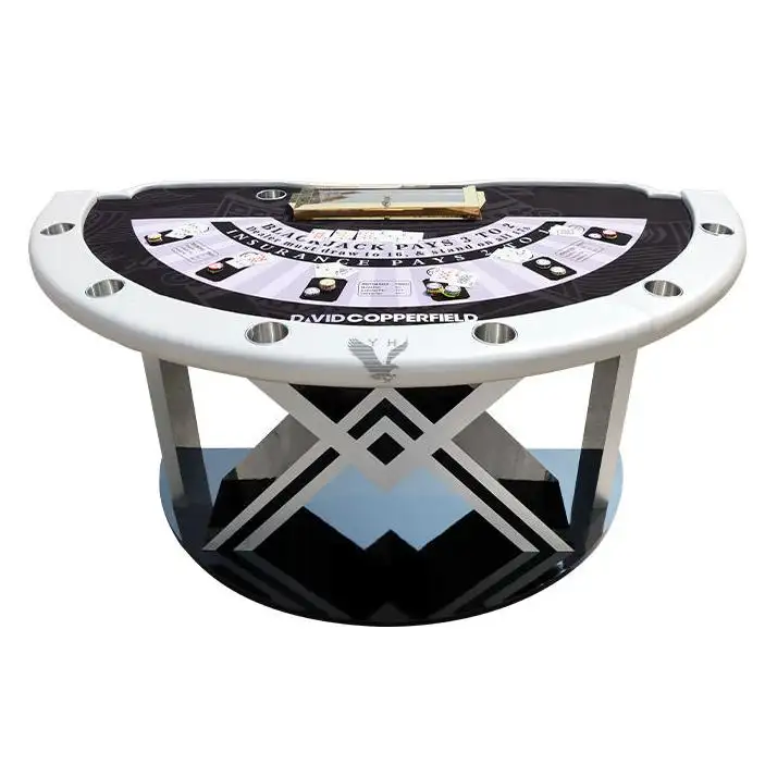 YH 86 Inch Professional Poker Table Luxury Blackjack Table Solid Wooden Casino Poker Tables with Golden Dealer Rack for Sale