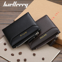 Dompet Pria Baellerry Custom Logo PU, Dompet Kartu Kredit Multi-slot, Dompet Koin, Dompet Pendek Pria, Dompet Pendek Modis dengan Resleting, Tas Kartu Multi-slot