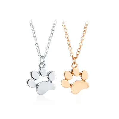 Silver Color Gold Rose Gold Alloy Lovely Animal Paw Footprint Necklace Pendant Dog Cat Necklace For Women Fashion Jewelry
