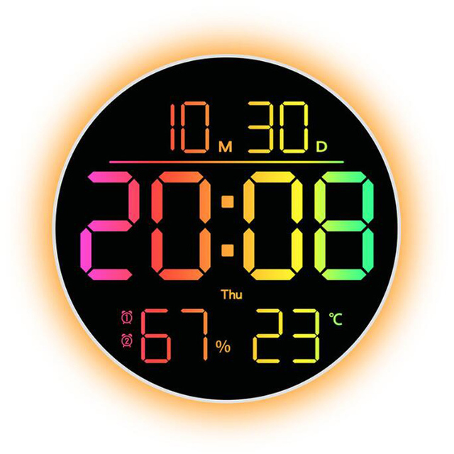 Large Screen Electronic Remote Control RGB LED Wall Clock with Atmosphere Light Temperature & Calendar Display for Bedroom Use