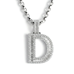 Luxury <b>Letter</b> D Moissanite Pendant With Baguette Cut Channel Setting 925 Silver Chain Unisex Everyday Wear Jewelry - Product Image 1