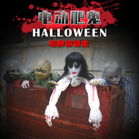 Décoration d'Halloween Horreur et Farce, avec Induction Électrique et Yeux Lumineux, figurines de bébé momie, zombie et fantôme grimpant, pour maison hantée