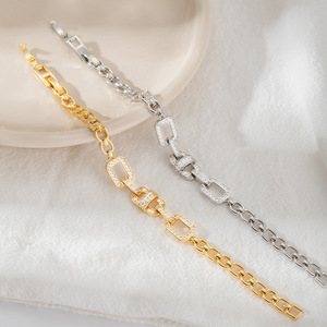 Bracelet en chaîne O plaqué or de style européen américain avec zircon, bijoux géométriques ovales pour femmes, cadeau - Product Image 2