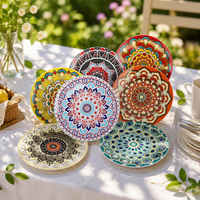 Assiette plate en porcelaine bohème, style nordique minimaliste, assiette creuse ronde à motif végétal, compatible micro-ondes et lave-vaisselle