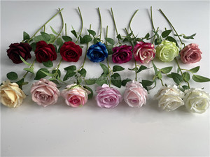 Hoa hồng nhung nhân tạo, hoa đơn, màu đỏ, hoa hồng nhung dùng trang trí đám cưới, hoa trang trí nhà cửa - Product Image 2